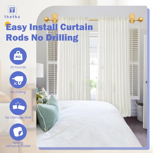TKZTKZ Curtain Rods No Drilling for Windows 36 to 88 Inch:No Drill Small Gold Curtain Rod with Adhesive Brackets for Bedroom,5/8" Apartment Renter Friendly Adjustable Drapery Rods Easy Install - Image 3