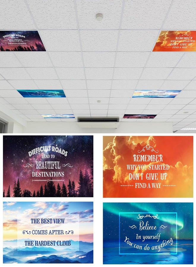 VIHOSE 4 Pcs Fluorescent Light Covers 4 x 2 ft Motivational Magnetic Light Filters Inspirational Ceiling Light Covers Decorative Light Shade for Classroom Office Home Kitchen - Image 1