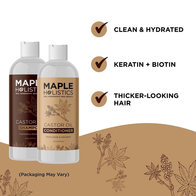 Maple Holistics Castor Oil Shampoo and Conditioner Set - Jamaican Black Castor Oil Shampoo and Biotin Collagen Conditioner - Sulfate Free Shampoo and Conditioner for Fine Hair and Dry Scalp Care (Vanilla) -16 Fl Oz - Image 3