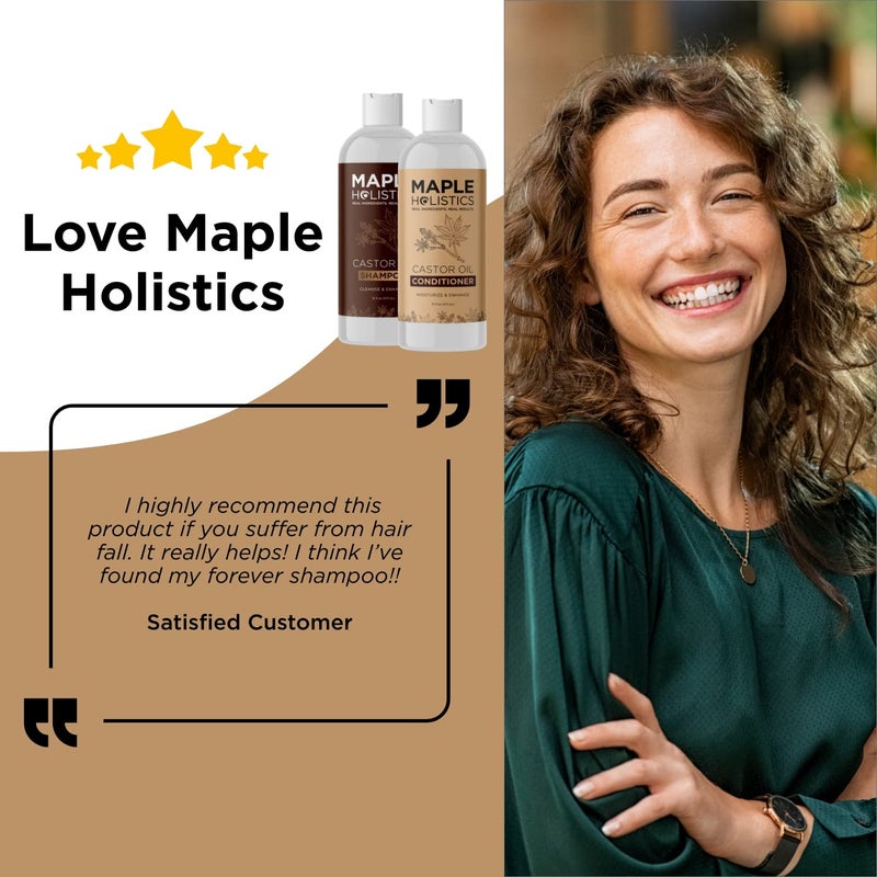 Maple Holistics Castor Oil Shampoo and Conditioner Set - Jamaican Black Castor Oil Shampoo and Biotin Collagen Conditioner - Sulfate Free Shampoo and Conditioner for Fine Hair and Dry Scalp Care (Vanilla) -16 Fl Oz - Image 5