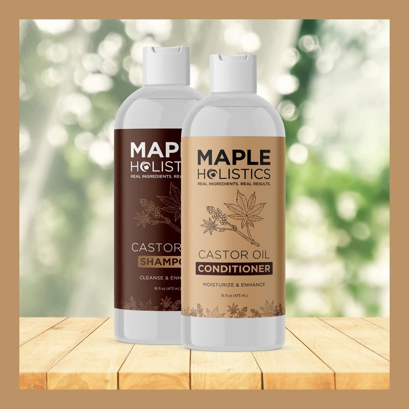 Maple Holistics Castor Oil Shampoo and Conditioner Set - Jamaican Black Castor Oil Shampoo and Biotin Collagen Conditioner - Sulfate Free Shampoo and Conditioner for Fine Hair and Dry Scalp Care (Vanilla) -16 Fl Oz - Image 4