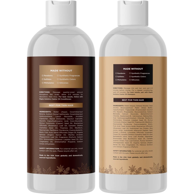 Maple Holistics Castor Oil Shampoo and Conditioner Set - Jamaican Black Castor Oil Shampoo and Biotin Collagen Conditioner - Sulfate Free Shampoo and Conditioner for Fine Hair and Dry Scalp Care (Vanilla) -16 Fl Oz - Image 2