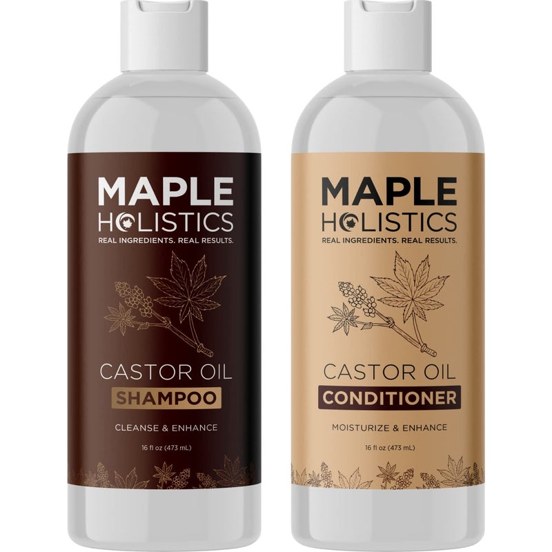 Maple Holistics Castor Oil Shampoo and Conditioner Set - Jamaican Black Castor Oil Shampoo and Biotin Collagen Conditioner - Sulfate Free Shampoo and Conditioner for Fine Hair and Dry Scalp Care (Vanilla) -16 Fl Oz - Image 1