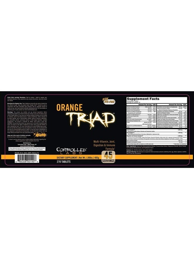 controlled labs Orange Triad Daily Multivitamin for Men and Women, 30 Servings, Iron Free Supplement for Digestion, Immune System, and Joint Health