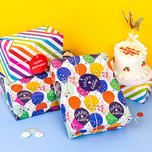 WRAPAHOLIC Birthday Wrapping Paper Sheet - 12 Sheets Folded Flat with 12 Gift Tags for Party, Baby Shower - 19.7 Inch X 27.5 Inch Per Sheet - Image 3