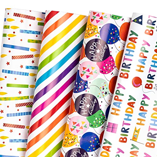 WRAPAHOLIC Birthday Wrapping Paper Sheet - 12 Sheets Folded Flat with 12 Gift Tags for Party, Baby Shower - 19.7 Inch X 27.5 Inch Per Sheet - Image 1
