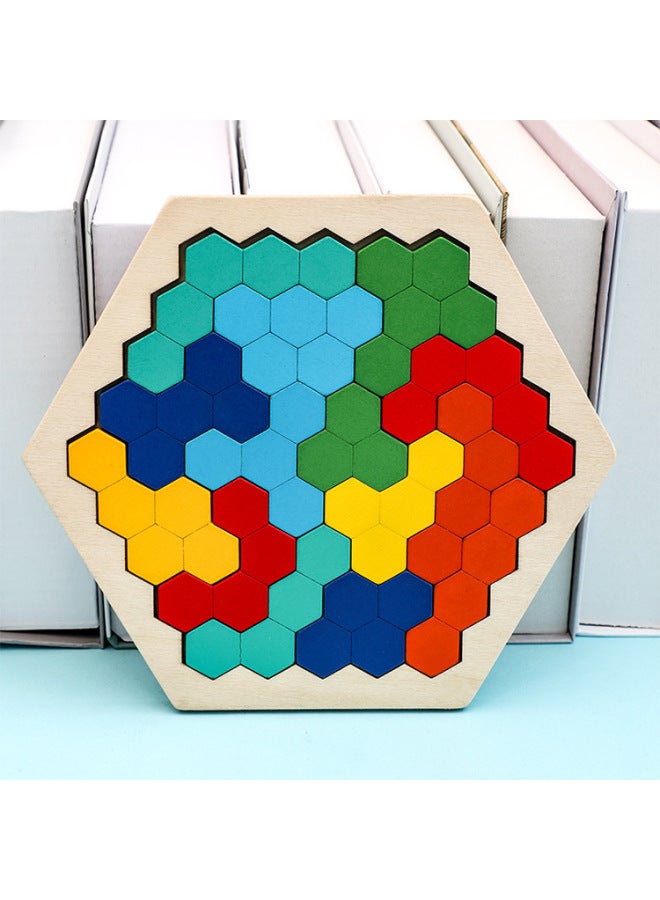 Wooden Changeable Honeycomb Puzzle Boys And Girls Color Puzzle Kindergarten Early Education Baby Children's Educational Toys - Image 2