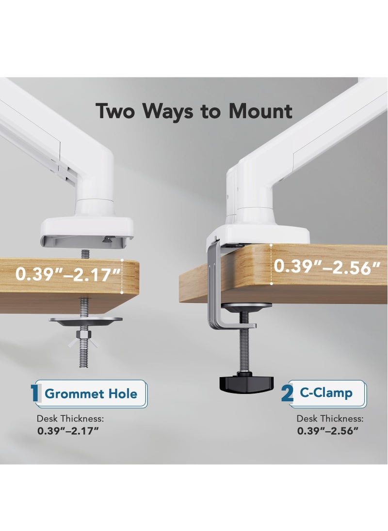 FlashHawk - Dual Monitor Mount for 17 to 32 inch Screen, Each Arm Holds Max 10Kg, Gas Spring Dual Monitor Stand, Height Adjustable/Tilt/Swivel/Rotate, VESA 75mm or 100mm White - Image 1