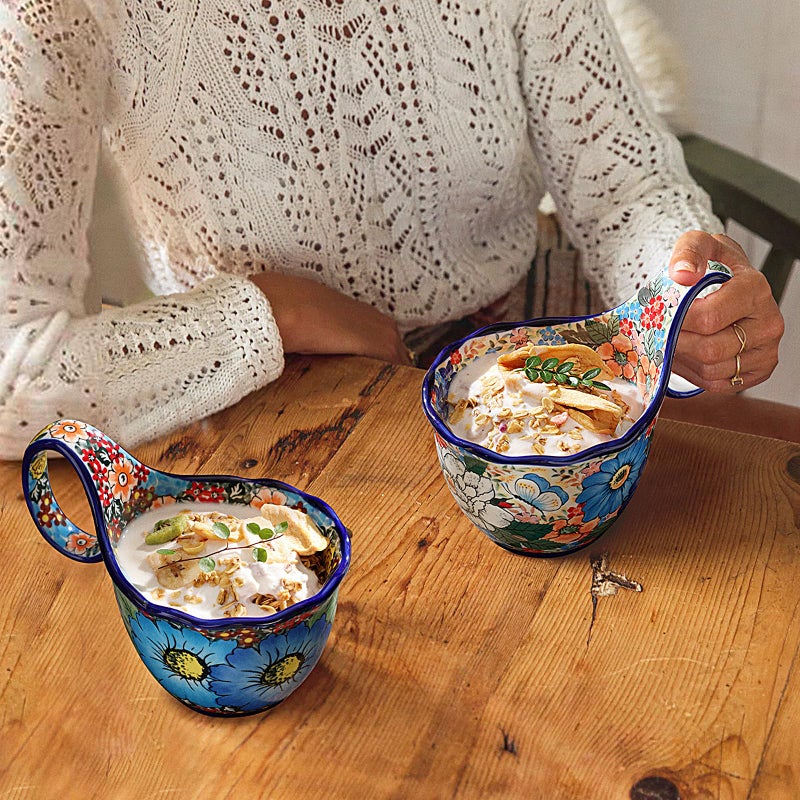 ALMA 2025 Updated Microwavable Soup Bowl with Large Long Handle,18oz Soup Bowl Giftable for Women,Unique Cereal Bowl for Soup,Yogurt,Snack,Chip,Stew,Ice cream-Wildflower Waltz Theme - Image 5