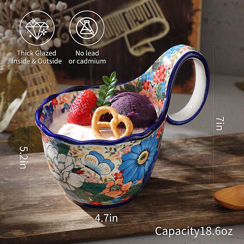 ALMA 2025 Updated Microwavable Soup Bowl with Large Long Handle,18oz Soup Bowl Giftable for Women,Unique Cereal Bowl for Soup,Yogurt,Snack,Chip,Stew,Ice cream-Wildflower Waltz Theme - Image 4