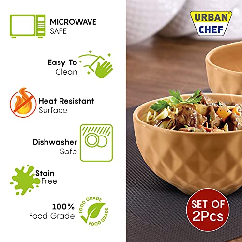 URBAN CHEF Ceramic Bowls | 500 ML | Kitchen Accessories Items, Microwave Safe Bowl, Serving Bowl, Bowl Set, Bowls for Kitchen, Mixing Bowl, Prism Ceramic Handcrafted (Set of 2 - Mustard) - Image 2