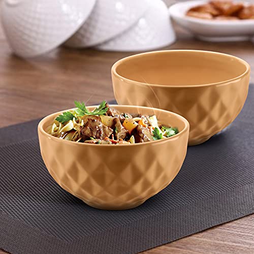URBAN CHEF Ceramic Bowls | 500 ML | Kitchen Accessories Items, Microwave Safe Bowl, Serving Bowl, Bowl Set, Bowls for Kitchen, Mixing Bowl, Prism Ceramic Handcrafted (Set of 2 - Mustard) - Image 1