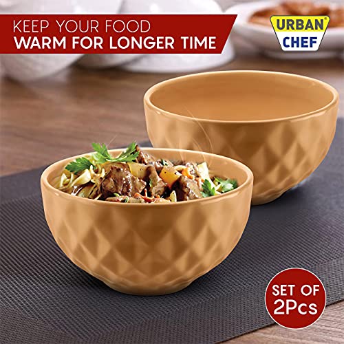 URBAN CHEF Ceramic Bowls | 500 ML | Kitchen Accessories Items, Microwave Safe Bowl, Serving Bowl, Bowl Set, Bowls for Kitchen, Mixing Bowl, Prism Ceramic Handcrafted (Set of 2 - Mustard) - Image 4