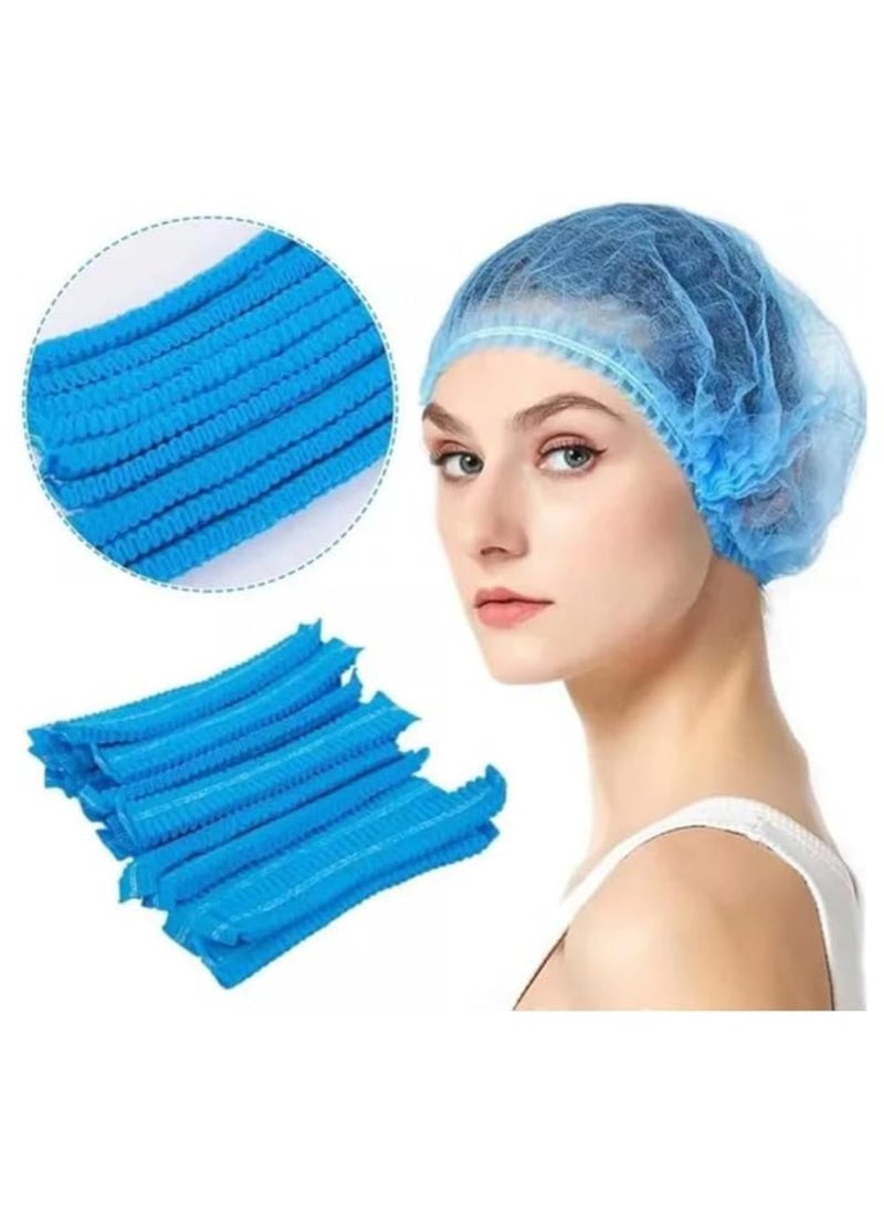 BOS 100 Pcs Disposable Hair Hat Net Cap Non-Woven Head Cover Hat For Food Catering Kitchen And Restaurants Hair Net Blue  - Image 1