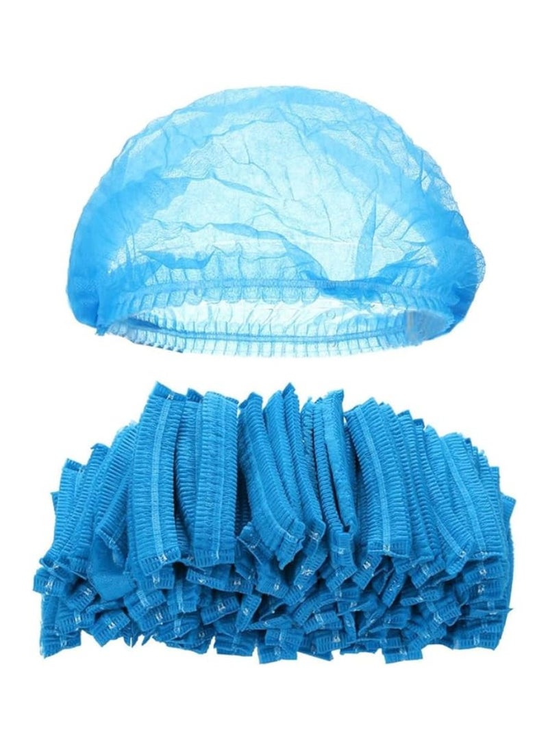 BOS 100 Pcs Disposable Hair Hat Net Cap Non-Woven Head Cover Hat For Food Catering Kitchen And Restaurants Hair Net Blue  - Image 2