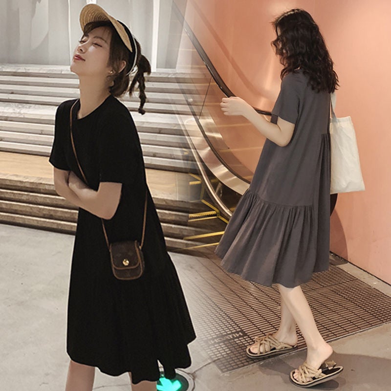 Summer Maternity Dress Casual Loose Mid-Length Dark gray Dark gray - Image 4