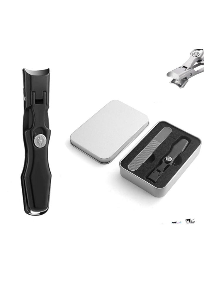 German Nail Clippers for Men & Women-Ultra Sharp Stainless Steel Toenail Clippers for Thick Nails with Anti-Splashing Design & Nail File - Professional Fingernail Clipper Set Black Color - Image 1