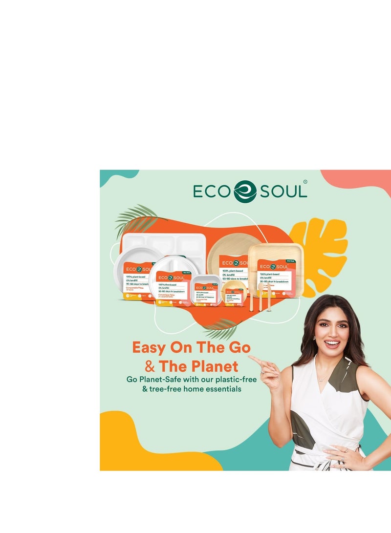 ايكو سول ECO SOUL [50 عبوة، صينية وجبات للاستعمال مرة واحدة مكونة من 5 أقسام | ألواح قصب السكر القابلة للتسميد | أطباق عشاء صديقة للبيئة وقابلة للتحلل | لوحات الحفلات، الزفاف، المناسبات...  - Image 5