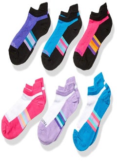 FRUIT OF THE LOOM Fruit of the Loom girls Active Lightweight No Show Tab 6 Pair Casual Sock, White Assorted, Shoe Size 4-10 US  - Image 1
