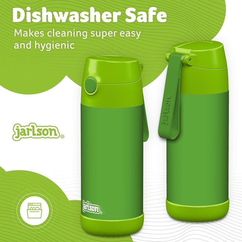 Jarlson قارورة مياه أطفال جارلسون® شارلي [12 أونصة] - قارورة ترمس فولاذية مقاومة للصدأ مع قشة - قارورة مياه معزولة مقاومة للانسكاب للمدرسة والرياضة - كوب ترمس للأولاد والبنات (أخضر) - Image 3