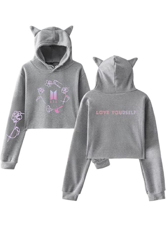 Generic - BTS Love Your Love Yourself Tear Album Love Kpop Long Sleeve Cropped Hoodies Sweatshirt Women Custom Hooded Pullover ( Grey) - Image 1