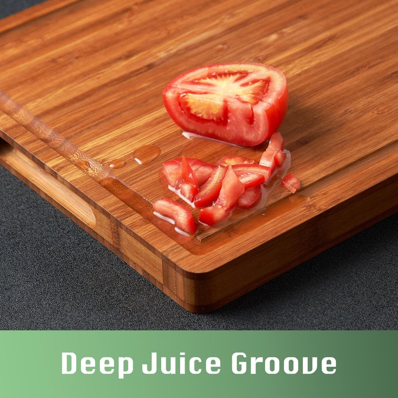 Allsum Bamboo Wood Cutting Board for Kitchen, 1" Thick Butcher Block, Cheese Charcuterie Board, with Side Handles and Juice Grooves, 16x11" - Image 5