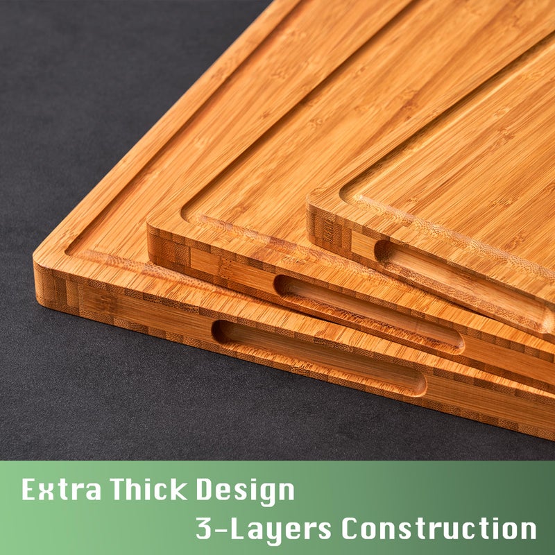 Allsum Bamboo Wood Cutting Board for Kitchen, 1" Thick Butcher Block, Cheese Charcuterie Board, with Side Handles and Juice Grooves, 16x11" - Image 2