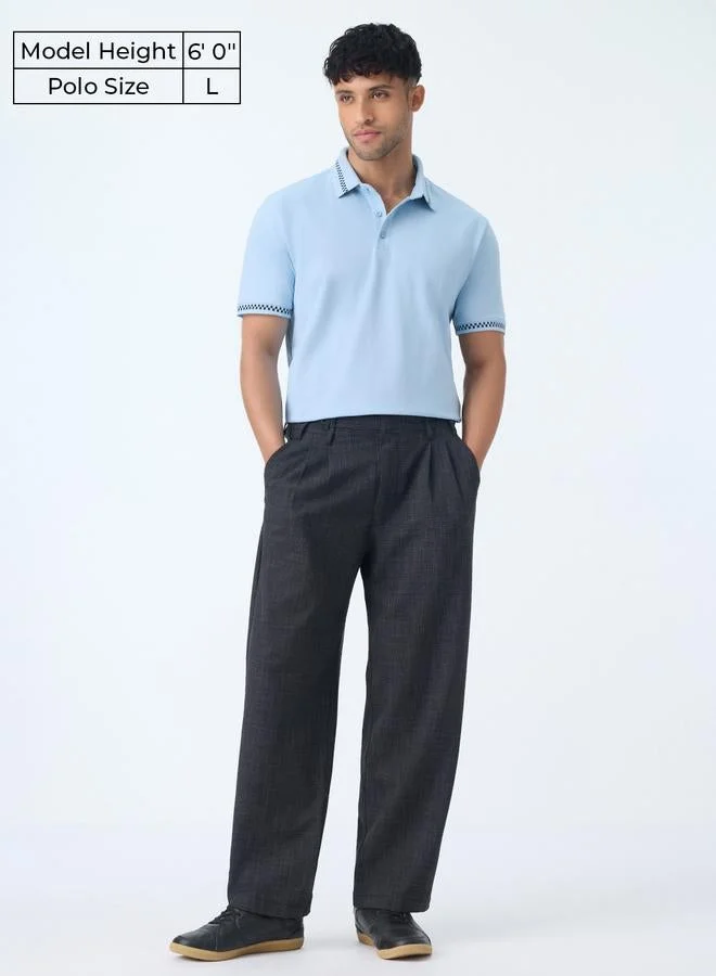 The Souled Store  Blue Cotton Polo with Checkered Trim for Men | Best Price UAE