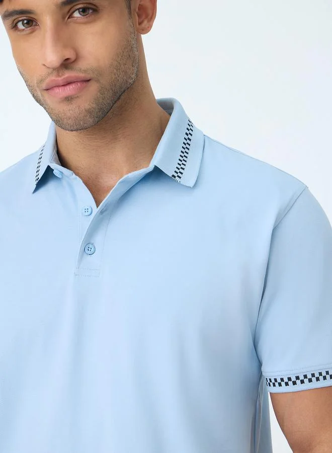 The Souled Store  Blue Cotton Polo with Checkered Trim for Men | Best Price UAE