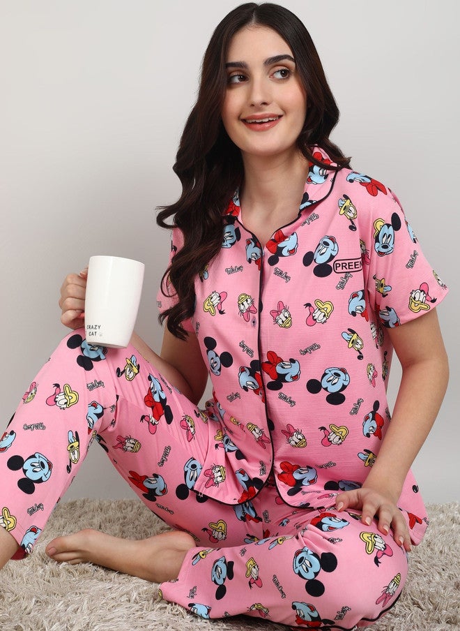 PREEN Women Printed Night Suit with Mickey Mouse Design - Image 4