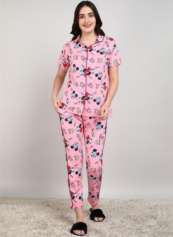 PREEN Women Printed Night Suit with Mickey Mouse Design - Image 1