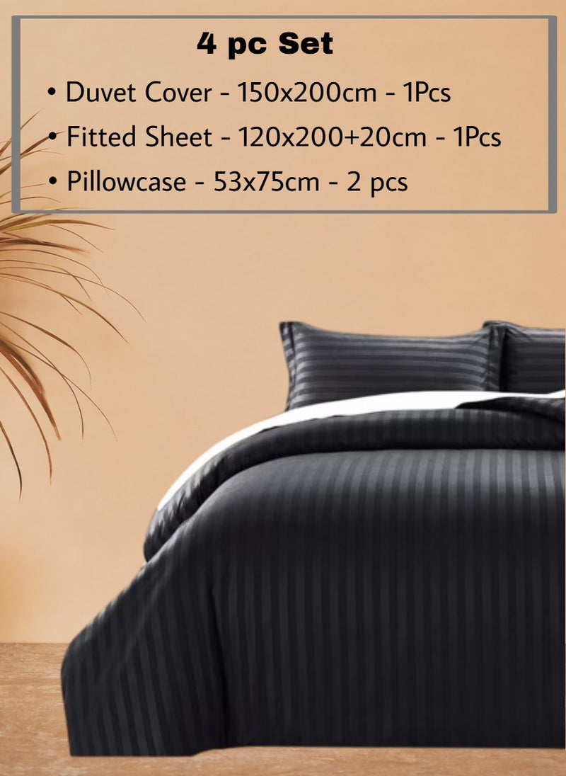 REDTOMMY طقم أغطية لحاف بحجم فردي مكون من 4 قطع - غطاء لحاف (150x200 سم)، ملاءة مشدودة (120x200+20 سم) و 2 غطاء وسادة (53x75 سم)، اللون - أسود - Image 2