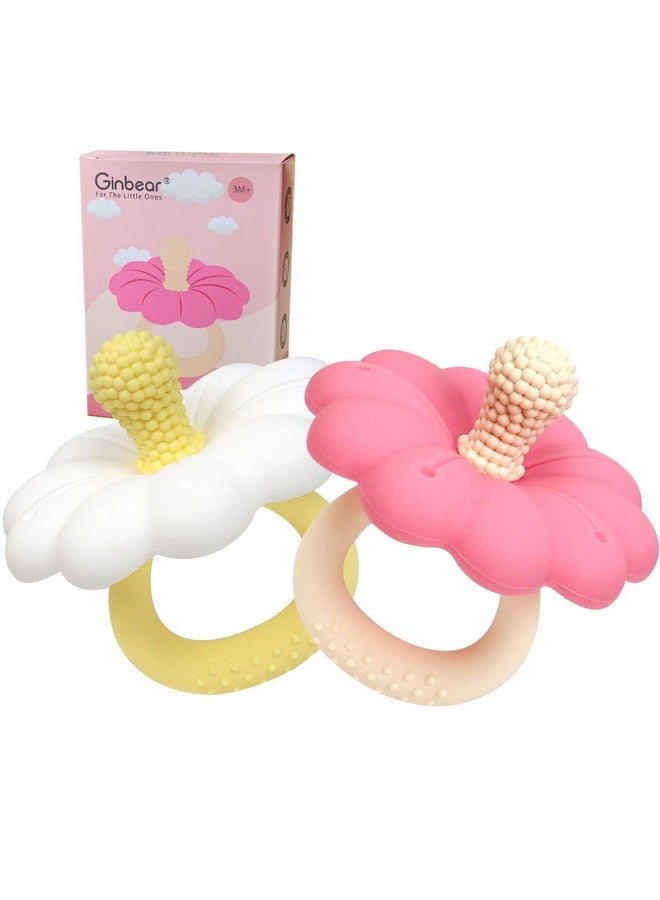 Ginbear Silicone Baby Teether for Girls, BPA Free Food Grade Infant Teething Toys, Soothing Baby Chew Toys, Sensory Teething Pain Relief Pacifier 3 Months + (Set of 2) - Image 1