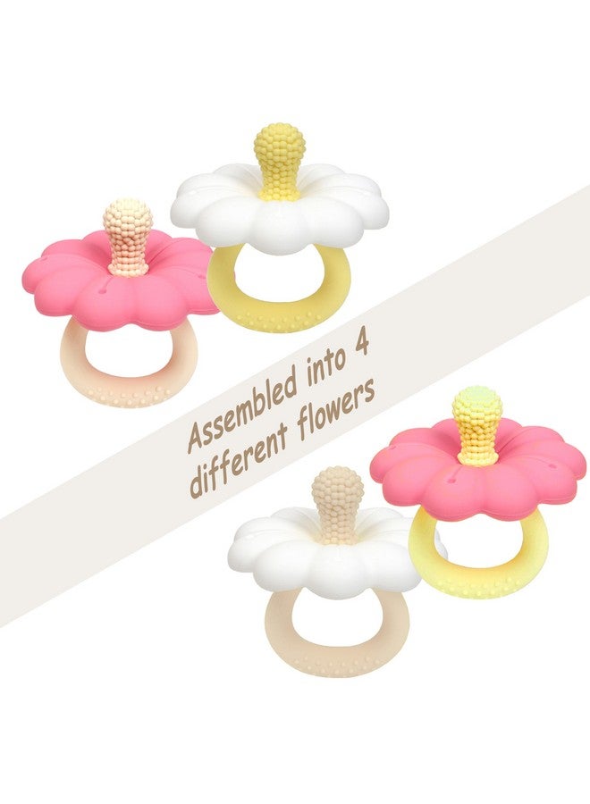 Ginbear Silicone Baby Teether for Girls, BPA Free Food Grade Infant Teething Toys, Soothing Baby Chew Toys, Sensory Teething Pain Relief Pacifier 3 Months + (Set of 2) - Image 3