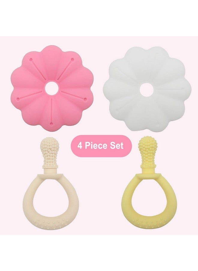 Ginbear Silicone Baby Teether for Girls, BPA Free Food Grade Infant Teething Toys, Soothing Baby Chew Toys, Sensory Teething Pain Relief Pacifier 3 Months + (Set of 2) - Image 2