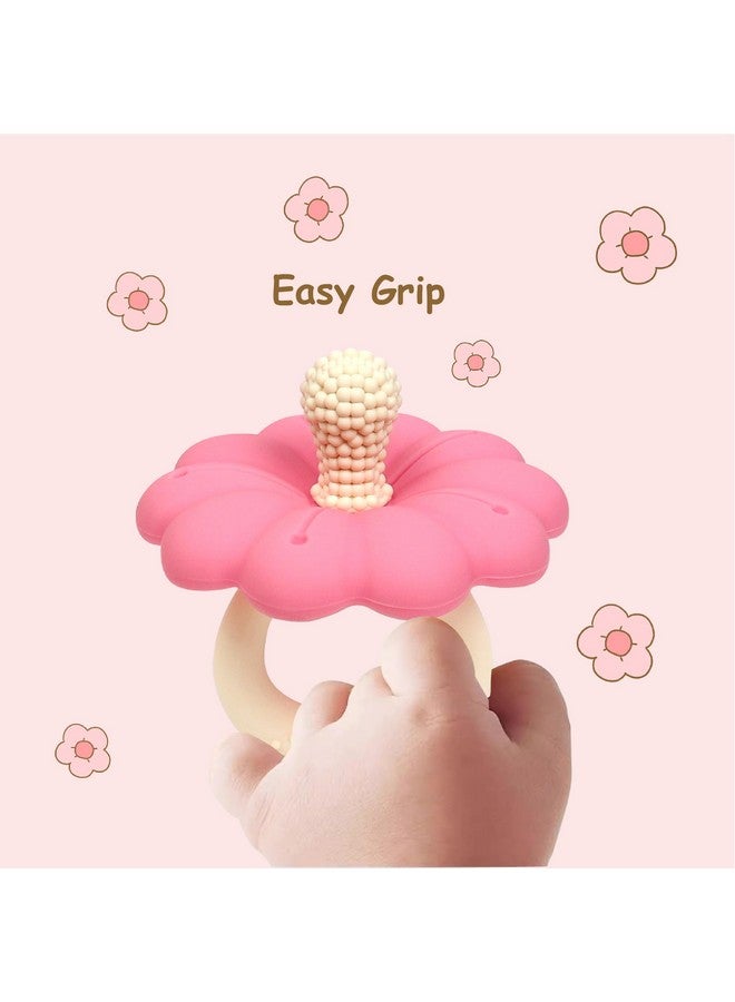 Ginbear Silicone Baby Teether for Girls, BPA Free Food Grade Infant Teething Toys, Soothing Baby Chew Toys, Sensory Teething Pain Relief Pacifier 3 Months + (Set of 2) - Image 5