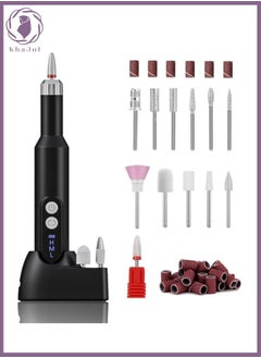 KHAJUL Electric Portable Professional Rechargeable Nail Filer with Nail Drill Bit, Acrylic Gel Nail Polishing Band, Manicure and Pedicure Polish, Black Suitable for Everyone  - Image 1