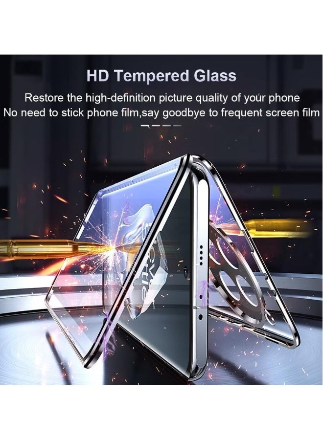 Case Compatible with Redmi Note 13 Pro Plus 5G, Magnetic Body Metal Frame Thin Double Sided Clear Tempered Glass Shockproof with Camera Protection Cover