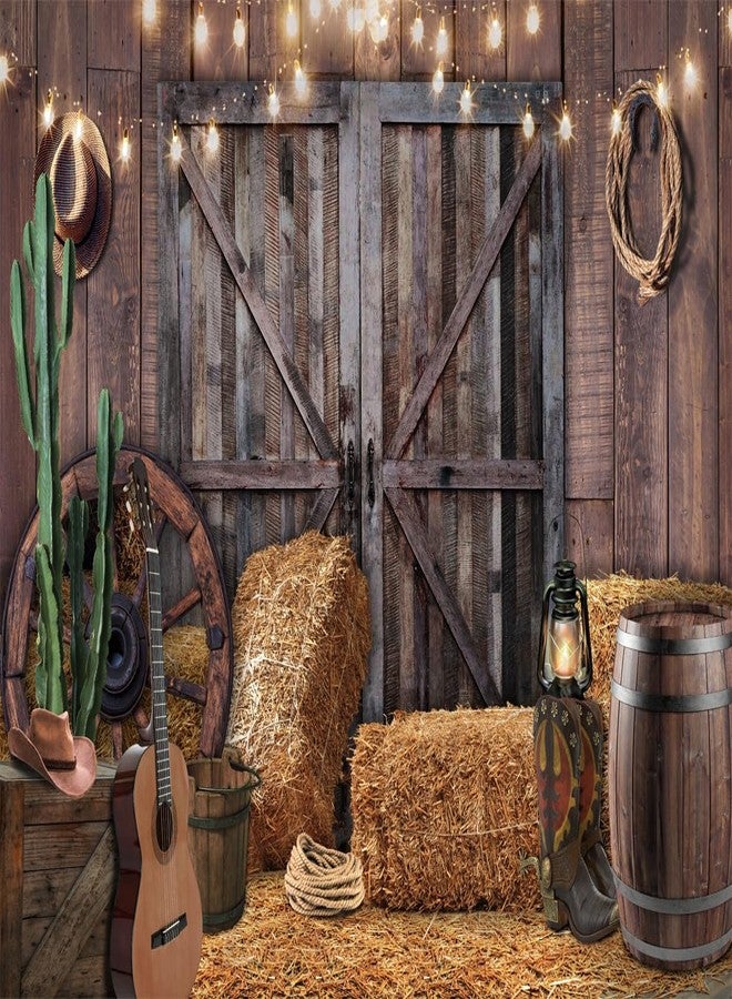 SJOLOON Western Cowboy Backdrop Rustic Vintage Barn Backdrop Western Themed Party Decoration Photoshoot 12534 (7x5FT) - Image 1