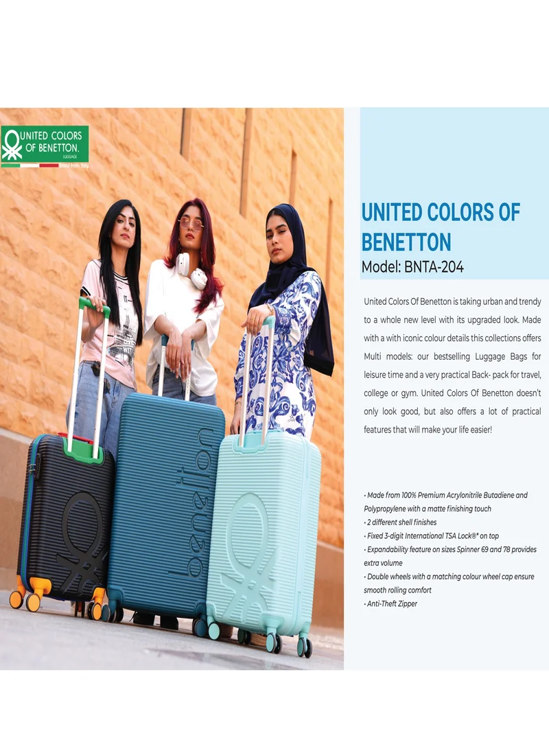 UNITED COLORS OF BENETTON BNTA-204 20Inch- Cabin Size Luggage with TSA Lock| Material- Acrylonitrile Butadiene Styrene| Adjustable Trolley Handle | Smooth Dual Wheels 360degree rotate| Light Blue