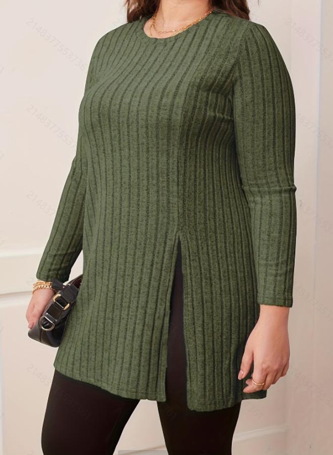Take Two Plus Size Ribbed Long Sleeve Tunic Top - Image 5