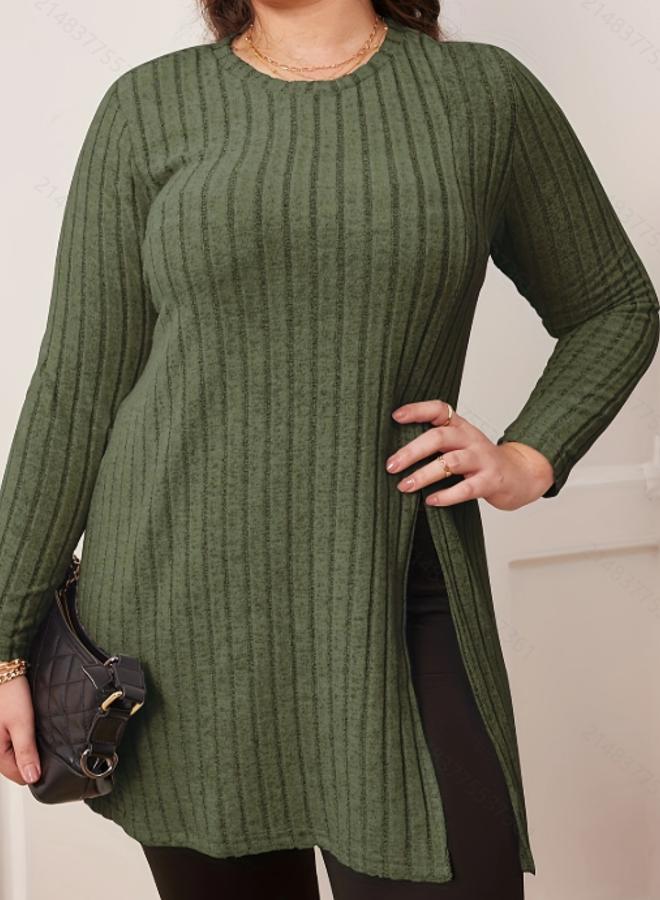 Take Two Plus Size Ribbed Long Sleeve Tunic Top - Image 1
