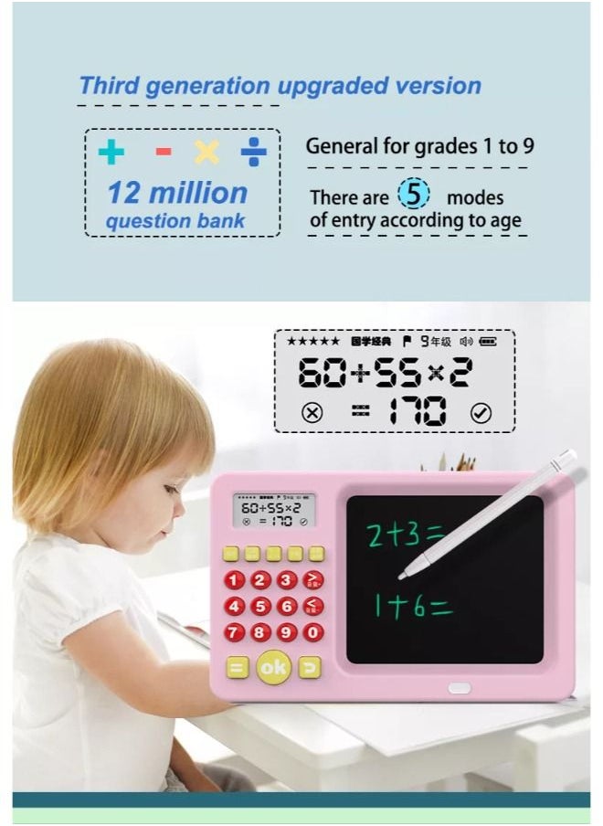 SHOPI - Children's maths puzzle and oral calculation training machine with writing board 2 in 1 educational toy in Pink - Image 1
