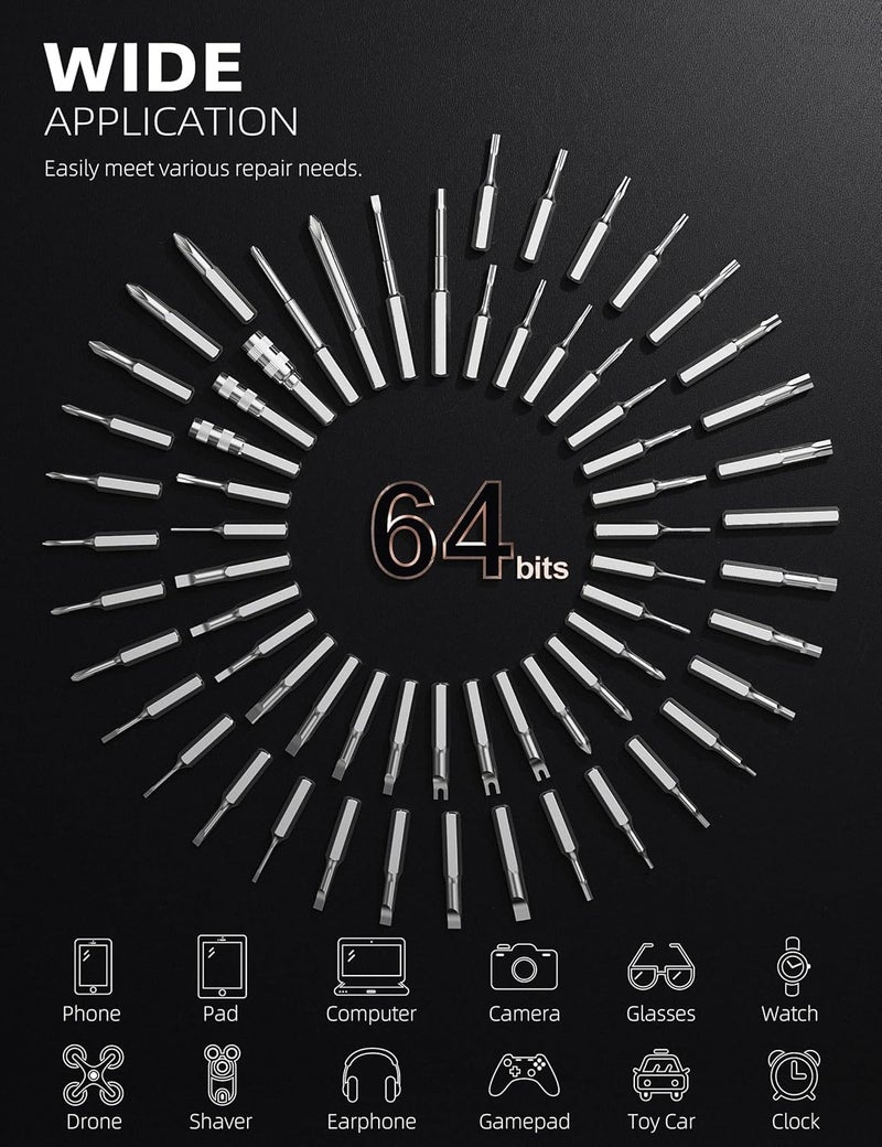 IfU Mini Electric Screwdriver, 90 in 1 Precision Screwdriver Set – Small Cordless Power Screwdriver with LED Light & 64 Magnetic Bits, Repair Tool for Phone Laptop Camera Watch Computer - Image 2