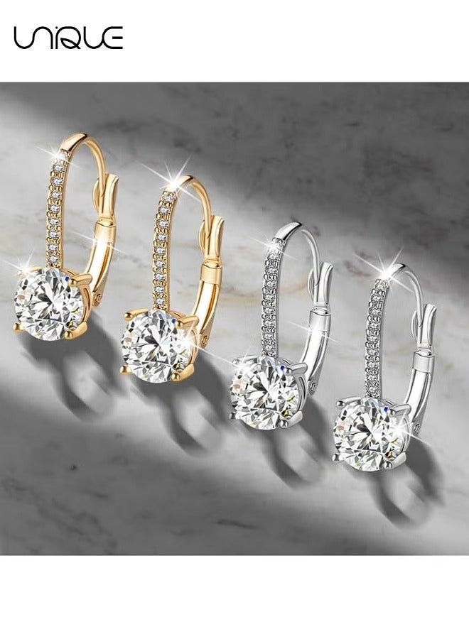 يونيك 2 قطعة أقراط ، أقراط الماس هوب للنساء ، أقراط نحاسية ، أقراط زفاف ، مجوهرات أزياء للفتيات والنساء - Image 4