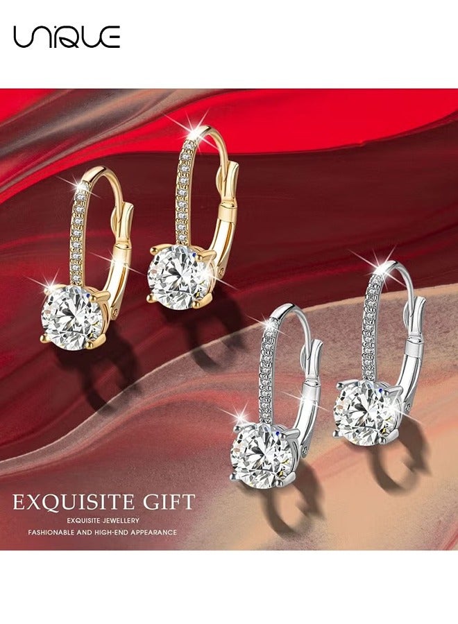 يونيك 2 قطعة أقراط ، أقراط الماس هوب للنساء ، أقراط نحاسية ، أقراط زفاف ، مجوهرات أزياء للفتيات والنساء - Image 5