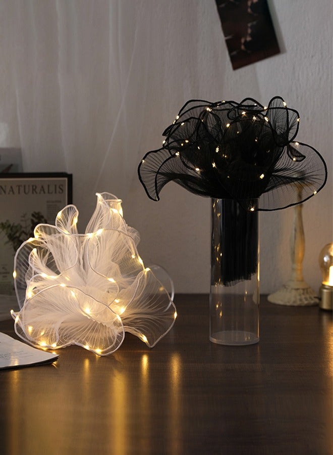 Generic 2 PCS Decorative Flower Yarn with Fairy Lights（Black and White）, Gift Wrapping Paper, Home, Holiday, Wedding, Ambience Decoration  - Image 1