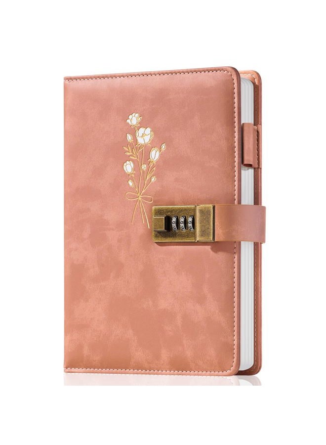 Ovesmusl Diary with Lock for Girls A5 Leather Diary for Women 260 Pages 100 GSM Refillable Journal with Lock for Teens Secrets Flower Journals with Combination Passwords, 5.7"x8.3", Pink - Image 1