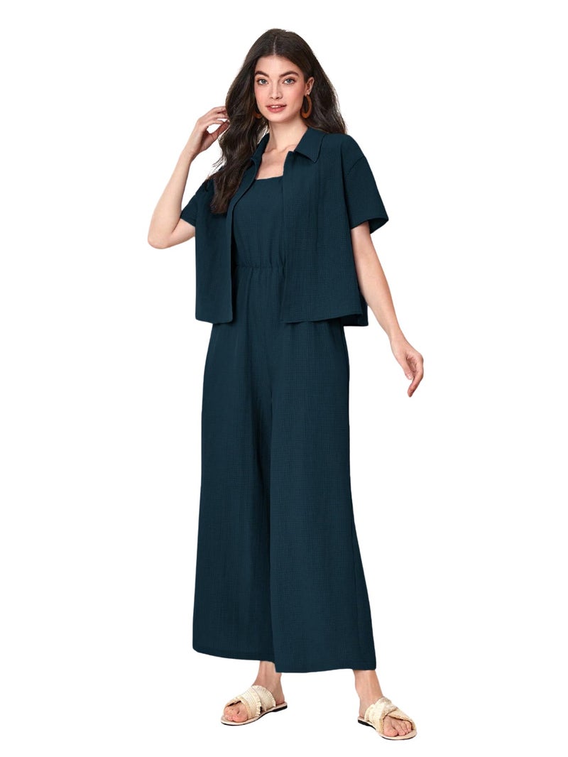 TOPLOT Women's Jumpsuit Co-ord Set | Soft Breathable Feel | Comfortable Fit with Easy Movement | Stylish One-Piece Outfit Design | Perfect for Casual & Travel (Jump-Suit-5225-Teal-XS) - Image 5
