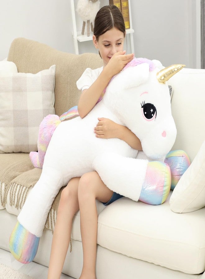 FFxiong 44 Inch Giant Unicorn Stuffed Animal Pillow, Cute Soft Big Unicorn with Rainbow Wings Large Plush Toy, Gifts for Girlfriend Girls Boys Kids Birthday Valentines Christmas - Image 5